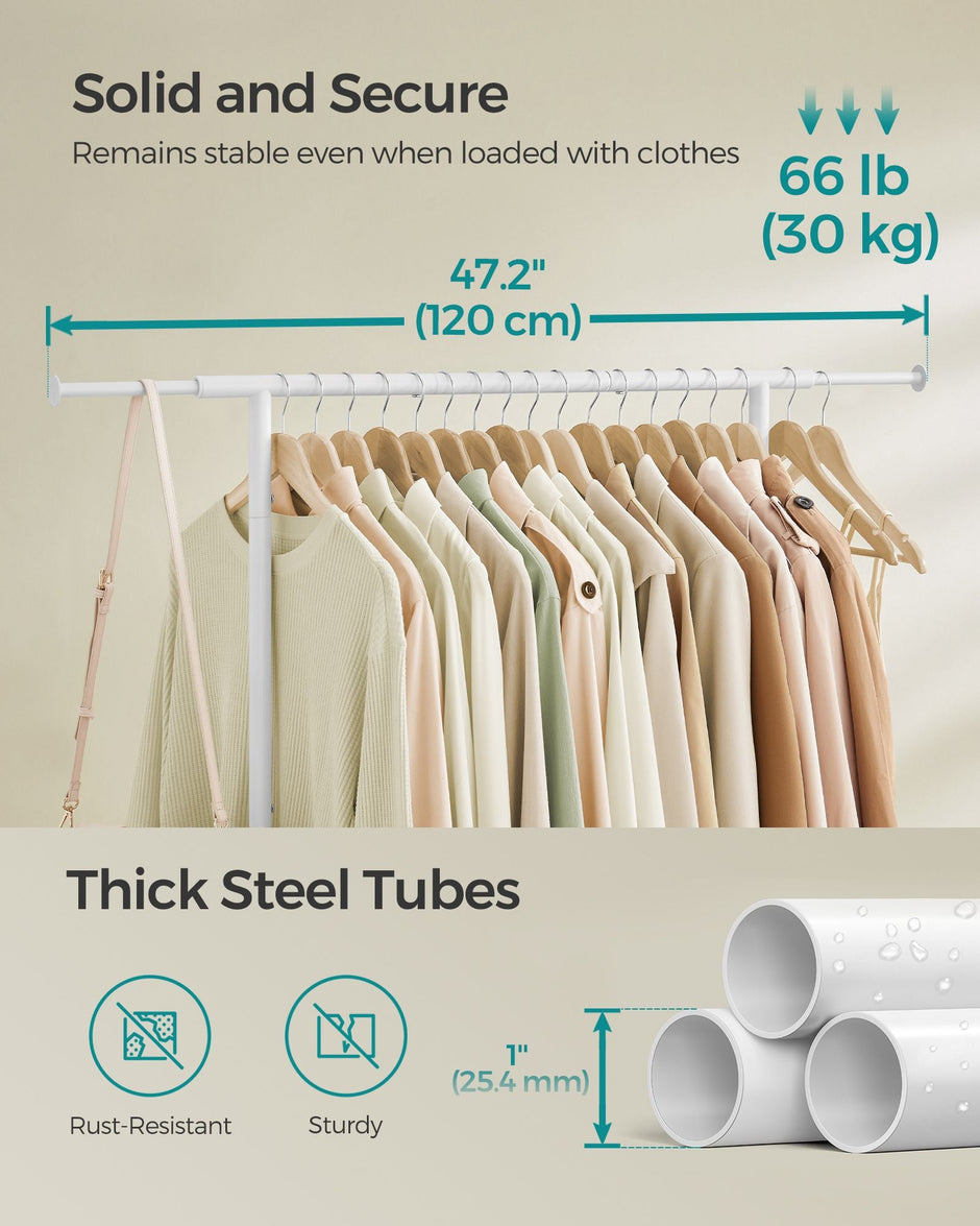 Clothes Rack – Metal – Cloud White – Extendable Hanging Rail with Wheels, 45 kg Capacity