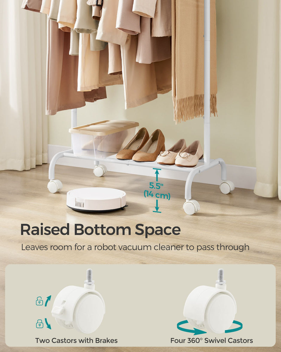 Clothes Rack – Metal – Cloud White – Extendable Hanging Rail with Wheels, 45 kg Capacity