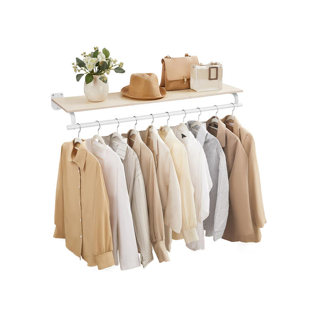 Wall-Mounted Clothing Rack – Wood – Natural Beige and Cloud White – Supports up to 60 kg