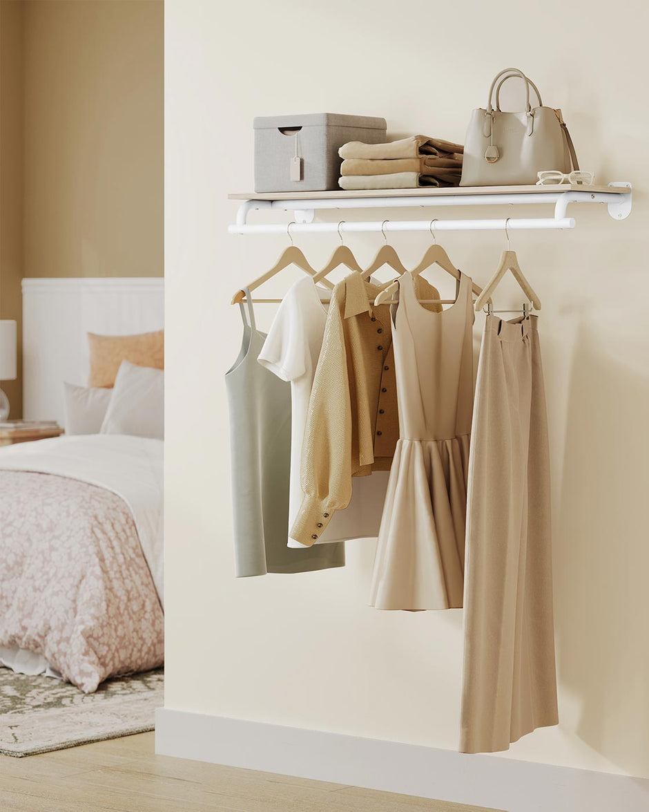 Wall-Mounted Clothing Rack – Wood – Natural Beige and Cloud White – Supports up to 60 kg