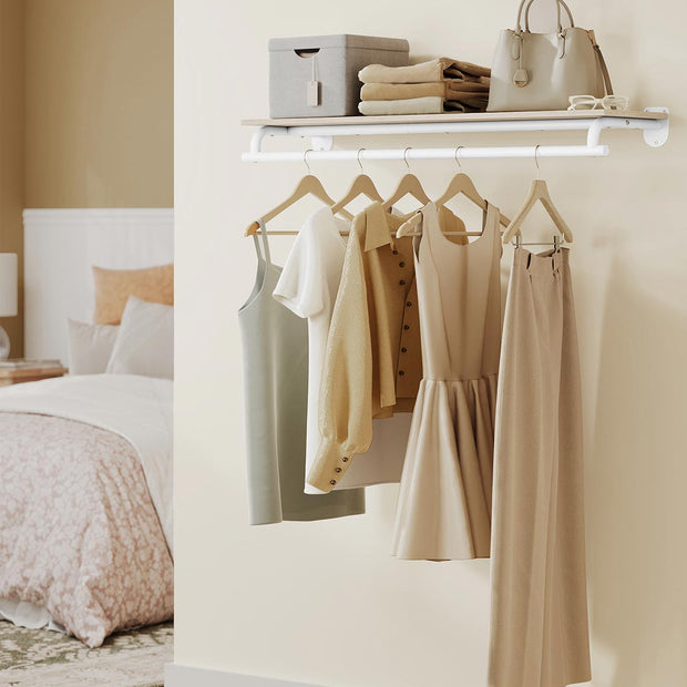 Wall-Mounted Clothing Rack – Wood – Natural Beige and Cloud White – Supports up to 60 kg