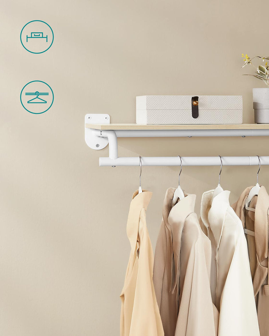 Wall-Mounted Clothing Rack – Wood – Natural Beige and Cloud White – Supports up to 60 kg