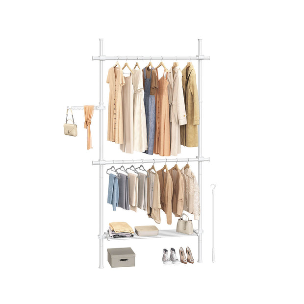 Floor to Ceiling Clothes Rail – Metal – Matte White – 3-Tier Adjustable