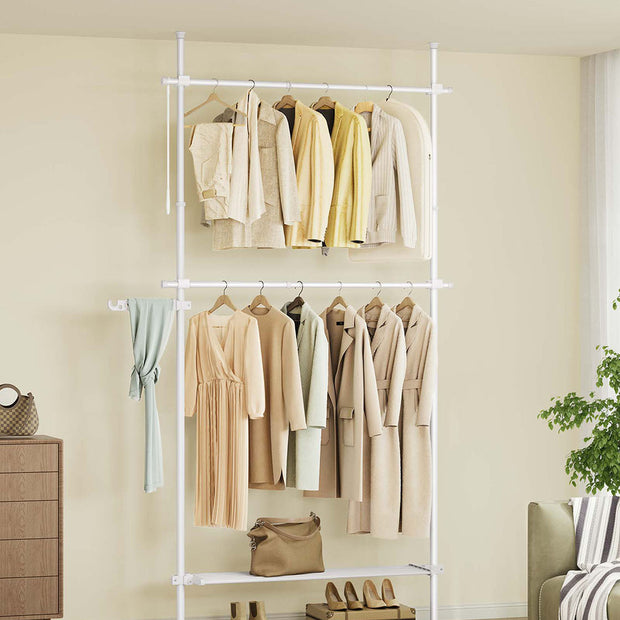 Floor to Ceiling Clothes Rail – Metal – Matte White – 3-Tier Adjustable