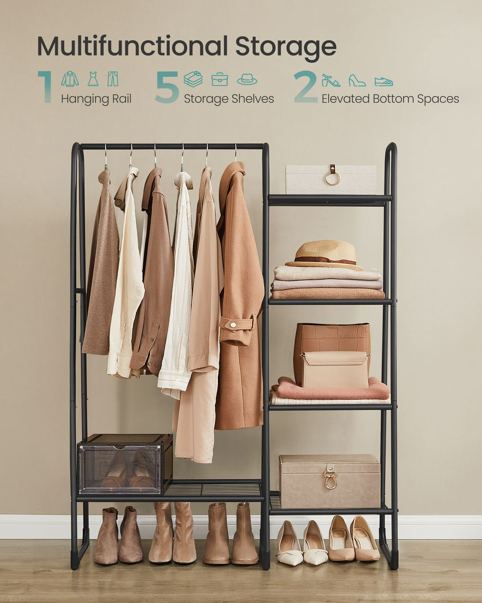 Freestanding Clothes Rack – Metal – Matte Black – 5 Storage Shelves