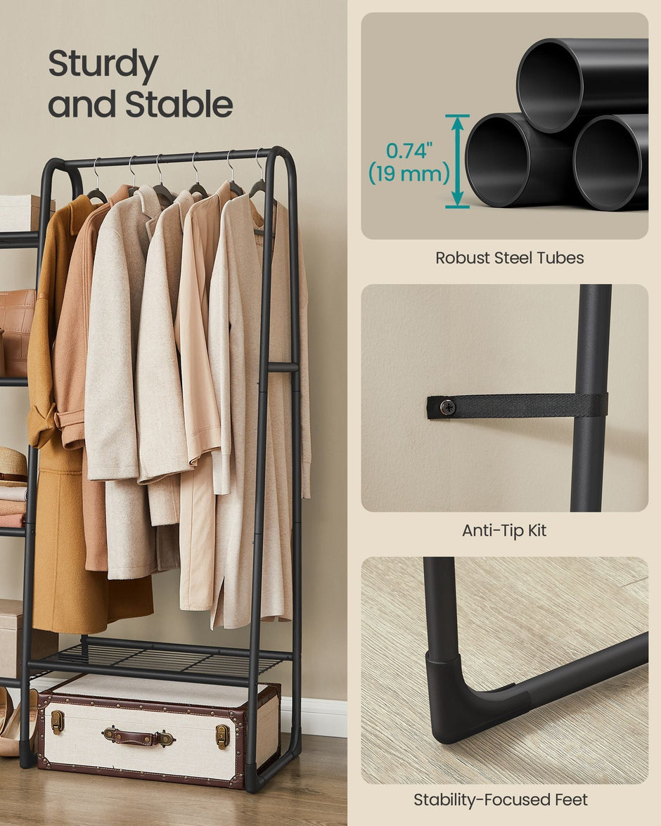 Freestanding Clothes Rack – Metal – Matte Black – 5 Storage Shelves