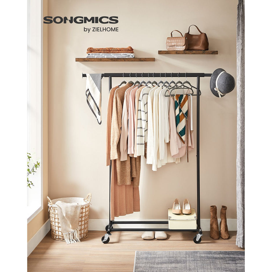 Heavy Duty Mobile Clothes Garment Rack – Chrome – Extendable and Collapsible Design – 90 kg Load Capacity with Wheels
