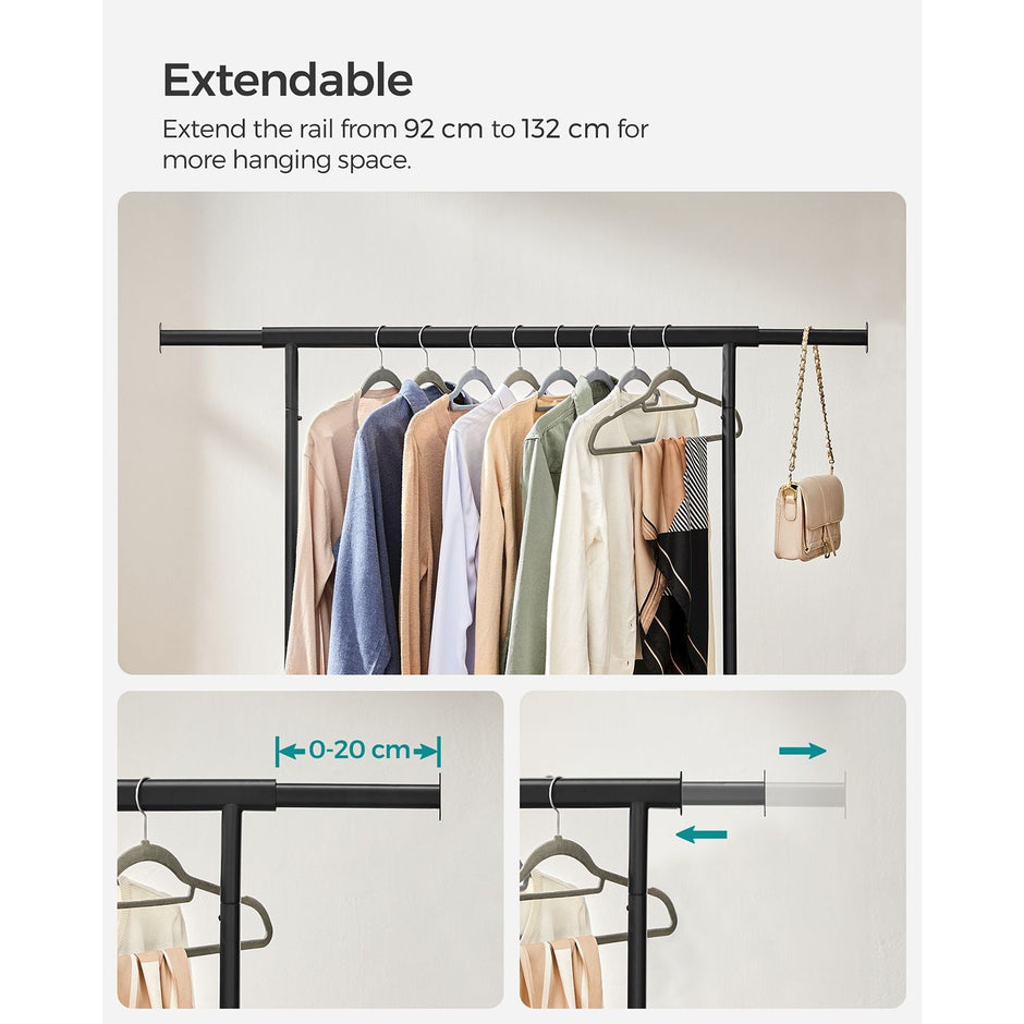 Heavy Duty Mobile Clothes Garment Rack – Chrome – Extendable and Collapsible Design – 90 kg Load Capacity with Wheels