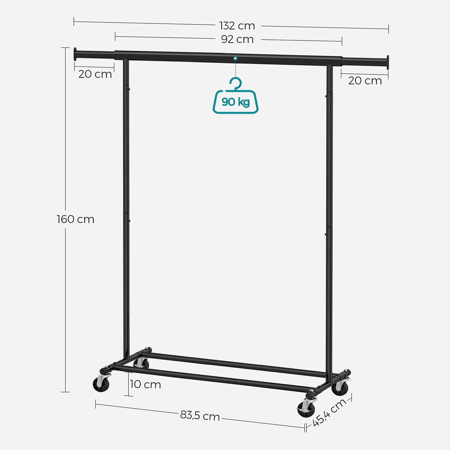 Heavy Duty Mobile Clothes Garment Rack – Chrome – Extendable and Collapsible Design – 90 kg Load Capacity with Wheels