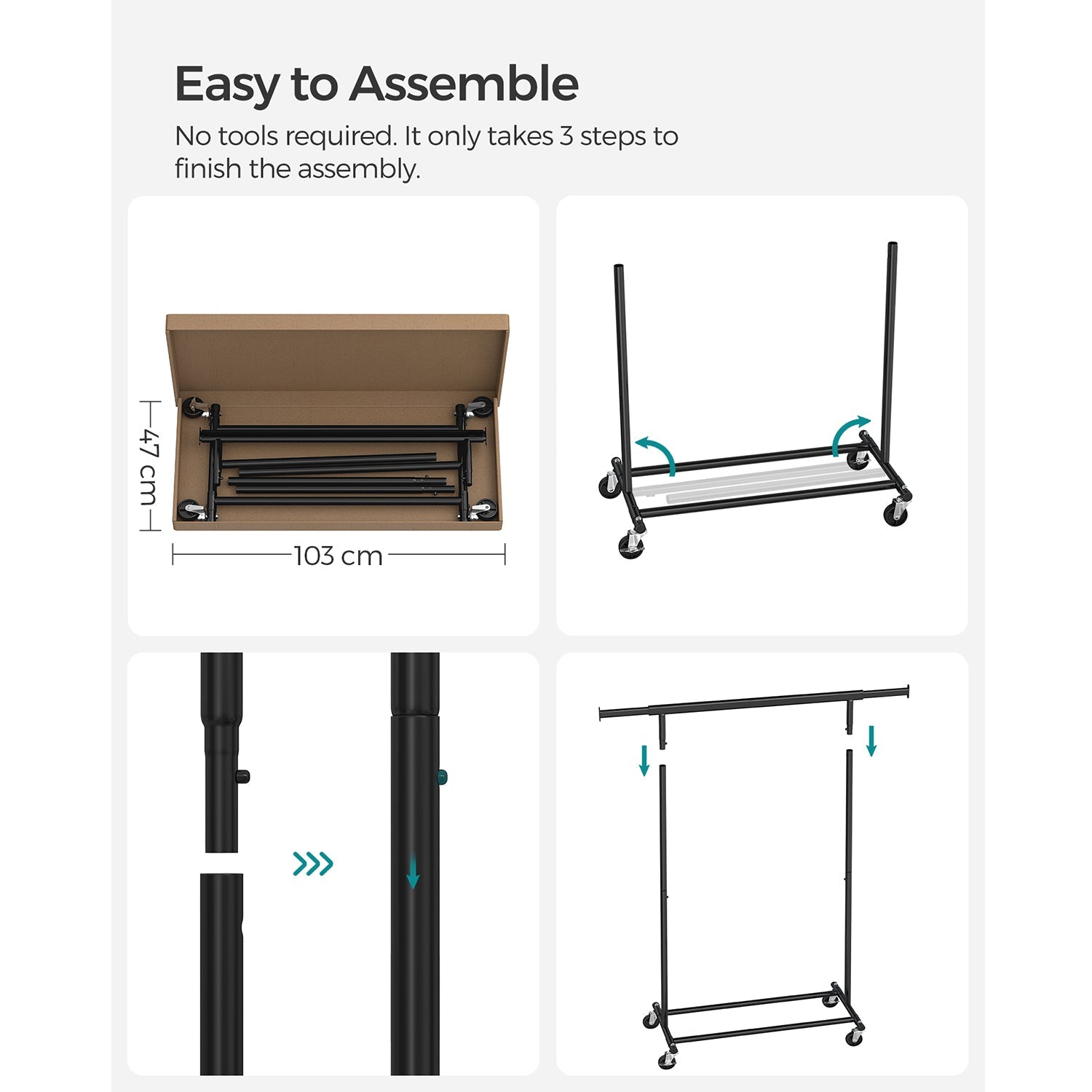 Heavy Duty Mobile Clothes Garment Rack – Chrome – Extendable and Collapsible Design – 90 kg Load Capacity with Wheels