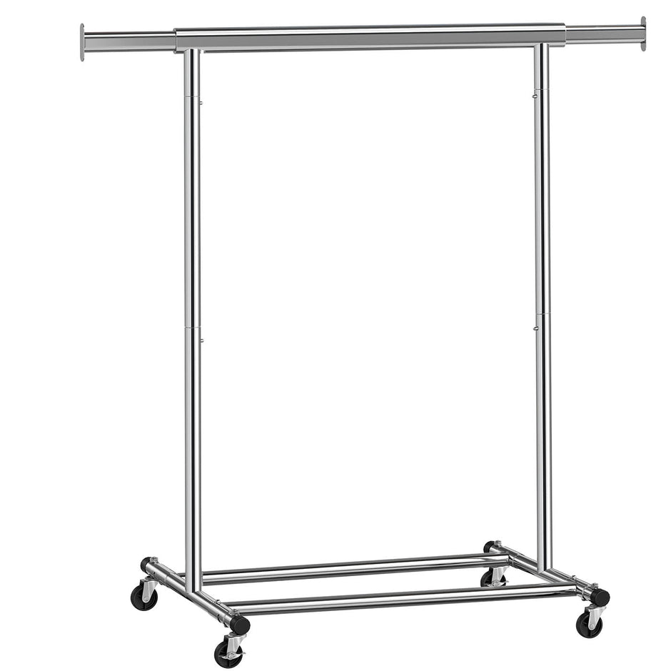 Heavy Duty Clothes Rack – Chrome – Extendable and Collapsible – 90 kg Load Capacity with Wheels