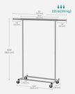 Heavy Duty Clothes Rack – Chrome – Extendable and Collapsible – 90 kg Load Capacity with Wheels