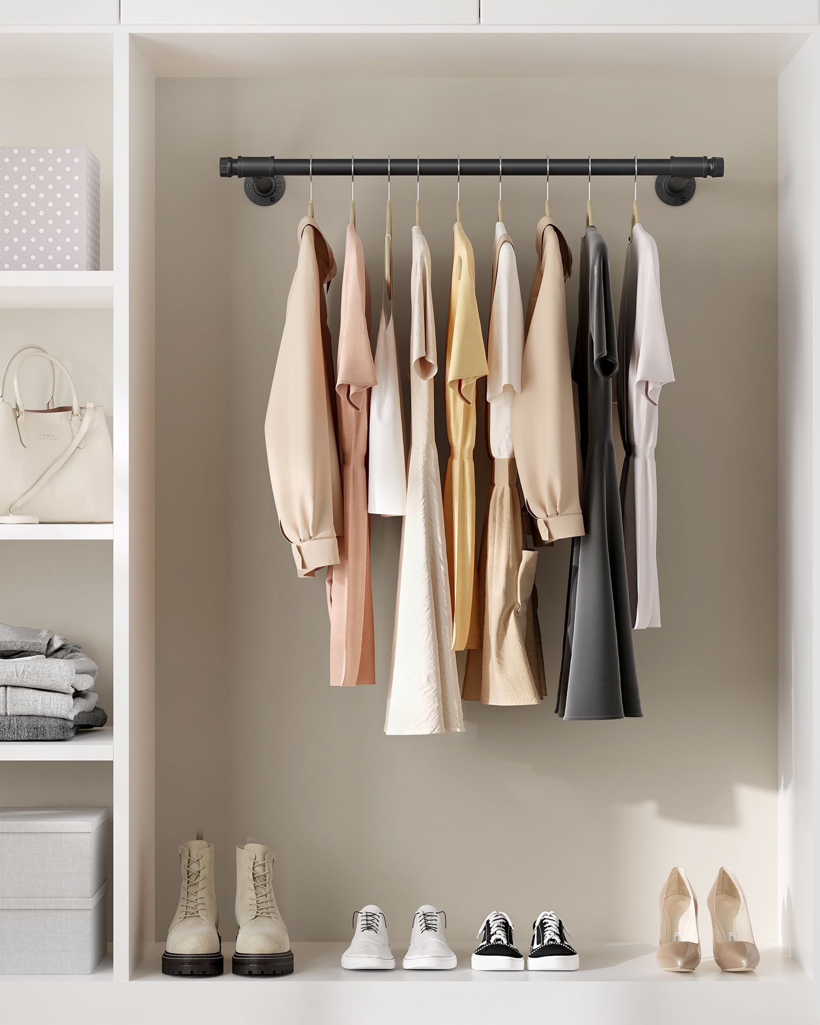 Wall-Mounted Clothes Rail – Steel – Black – 60 kg Load Capacity, Space-Saving Design