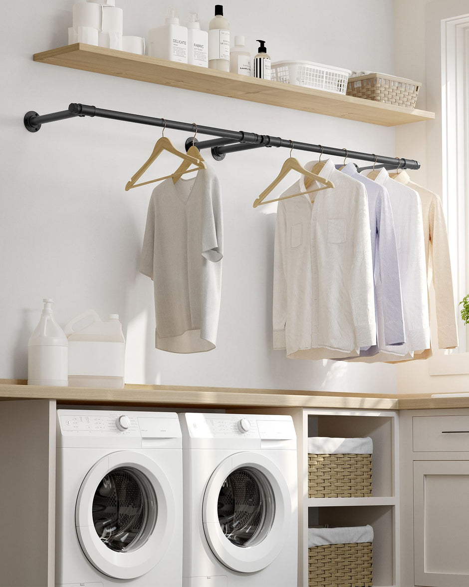 Wall-Mounted Clothes Rail – Steel – Black – 60 kg Load Capacity, Space-Saving Design