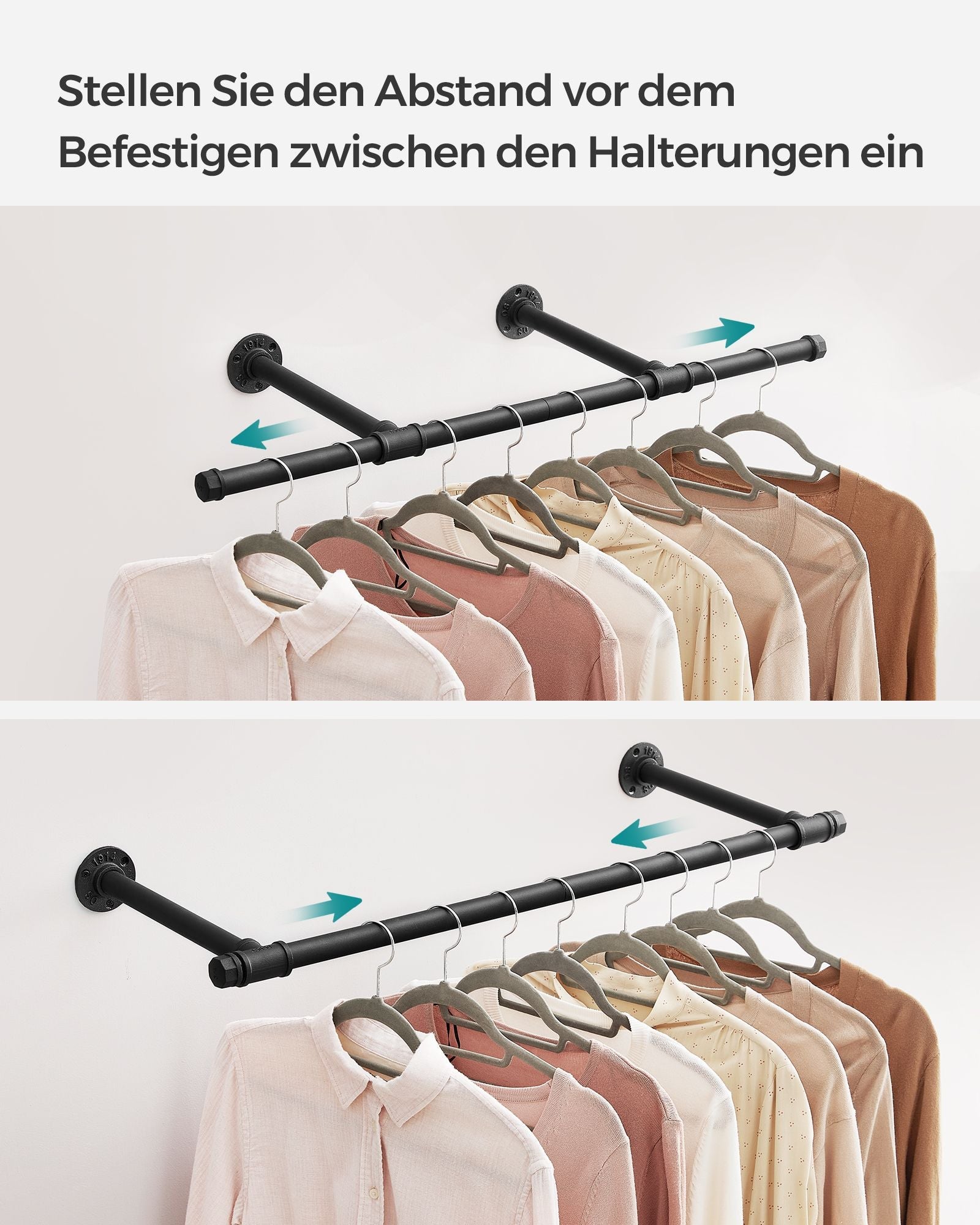Wall-Mounted Clothes Rail – Steel – Black – 60 kg Load Capacity, Space-Saving Design