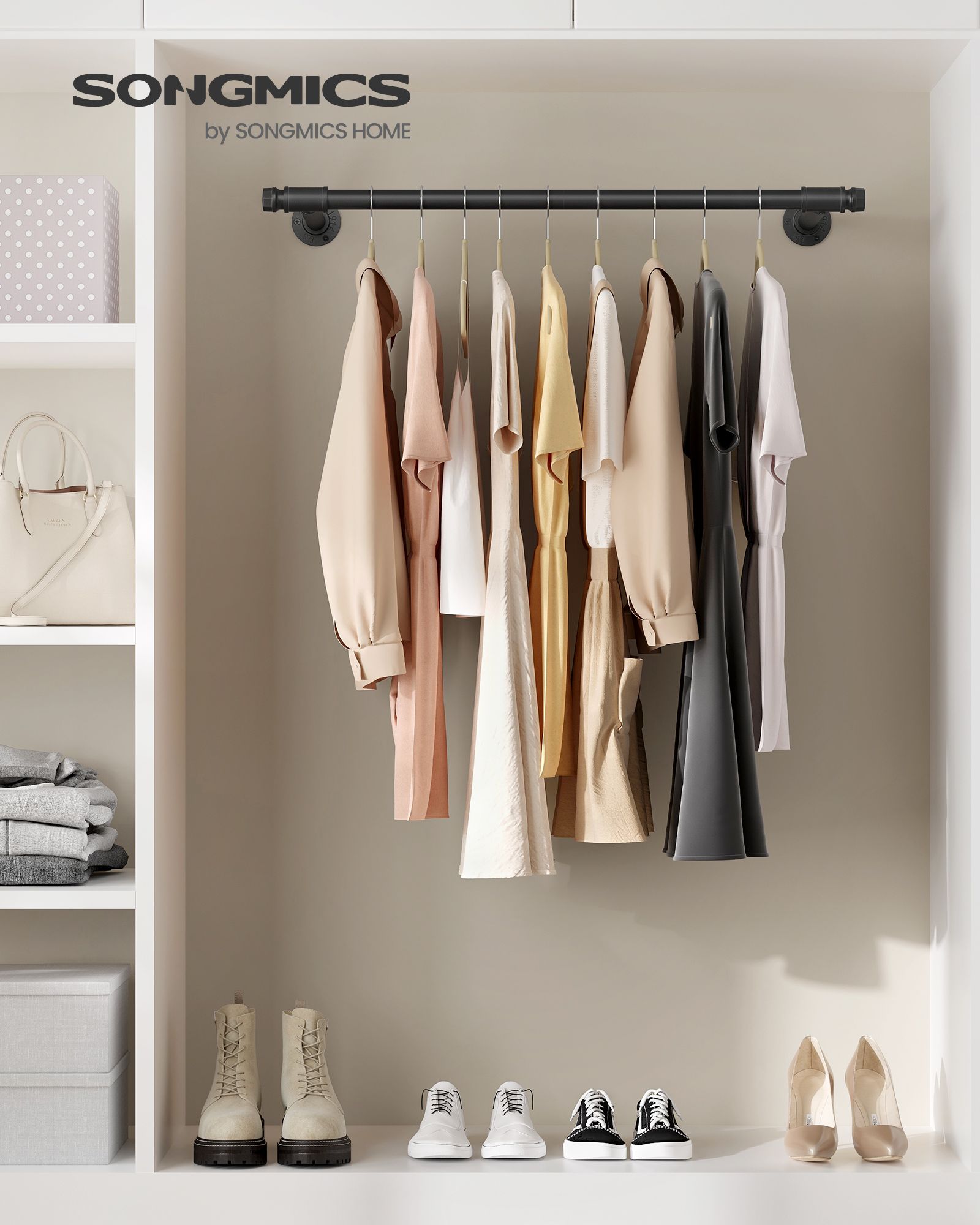Set of 2 Wall-Mounted Clothes Rails – Steel – Black – Industrial Design, 60 kg Load Capacity