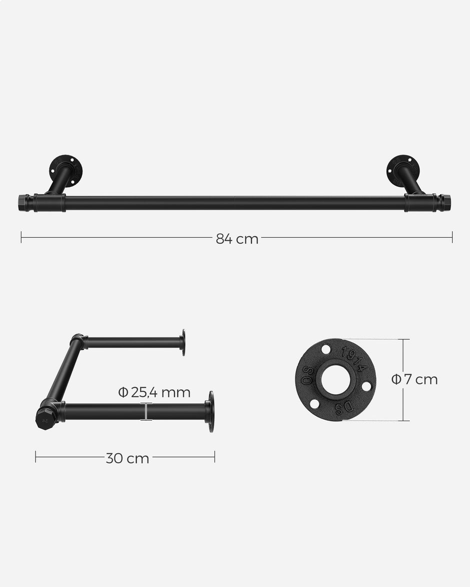 Set of 2 Wall-Mounted Clothes Rails – Steel – Black – Industrial Design, 60 kg Load Capacity