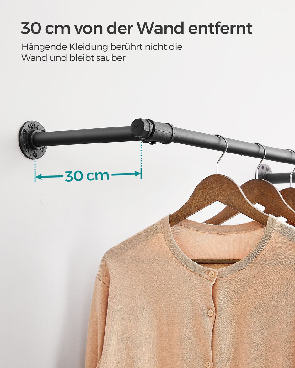 Set of 2 Wall-Mounted Clothes Rails – Steel – Black – Industrial Design, 60 kg Load Capacity