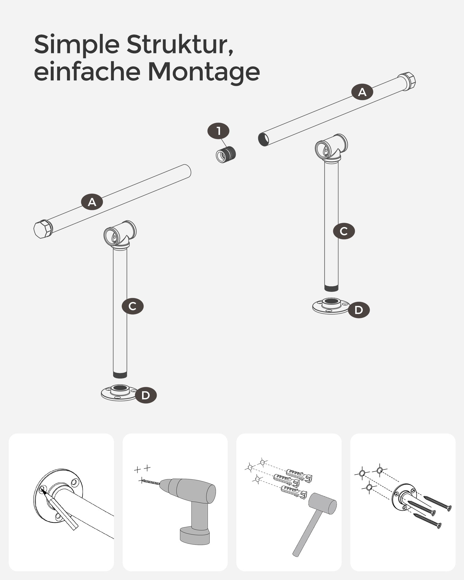 Set of 2 Wall-Mounted Clothes Rails – Steel – Black – Industrial Design, 60 kg Load Capacity