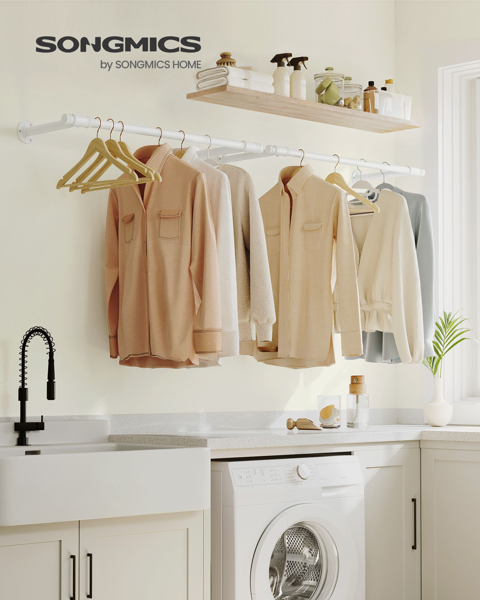 Set of 2 Wall-Mounted Clothes Rails – Steel – Cloud White – Industrial Space-Saving Design