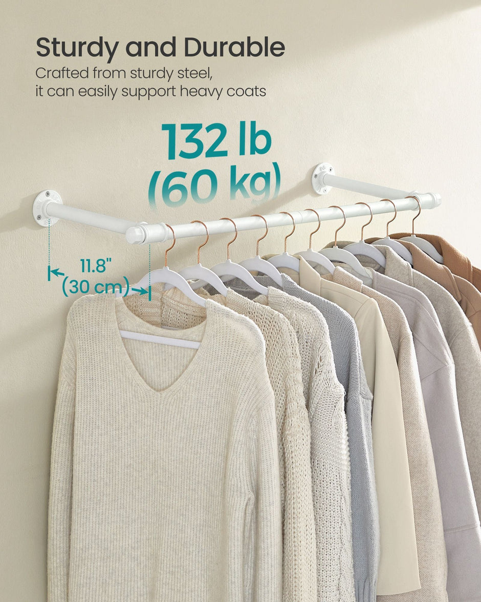 Set of 2 Wall-Mounted Clothes Rails – Steel – Cloud White – Industrial Space-Saving Design