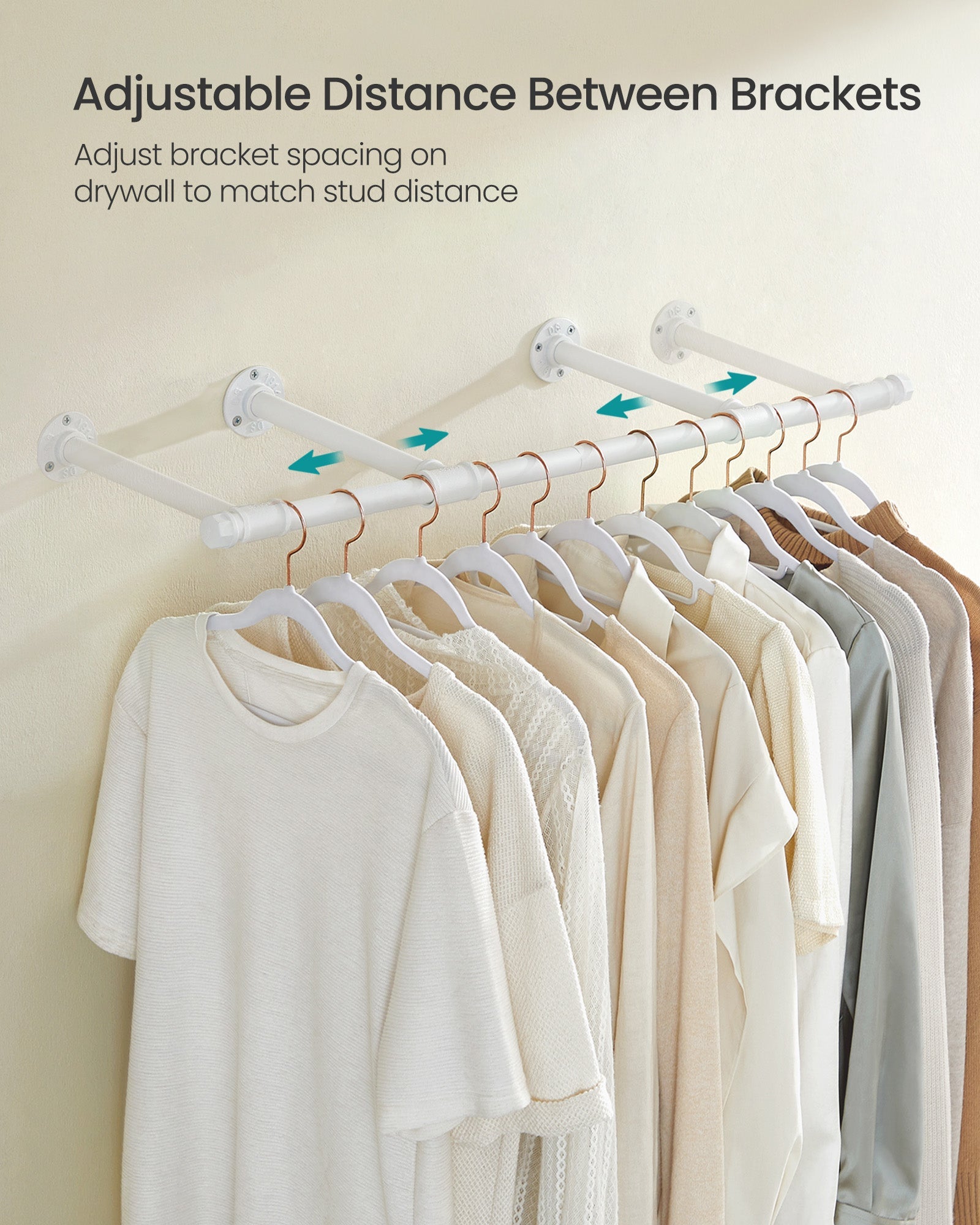Set of 2 Wall-Mounted Clothes Rails – Steel – Cloud White – Industrial Space-Saving Design