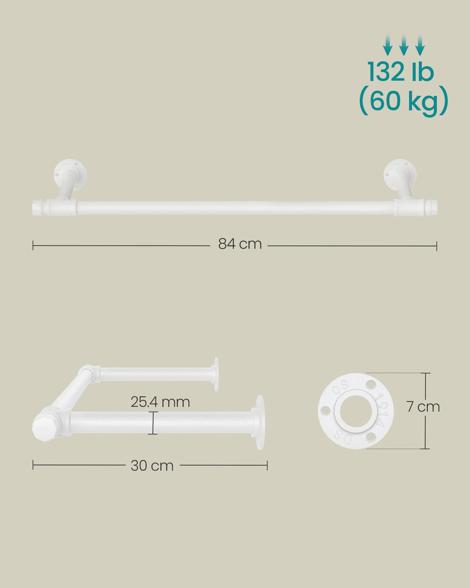 Set of 2 Wall-Mounted Clothes Rails – Steel – Cloud White – Industrial Space-Saving Design