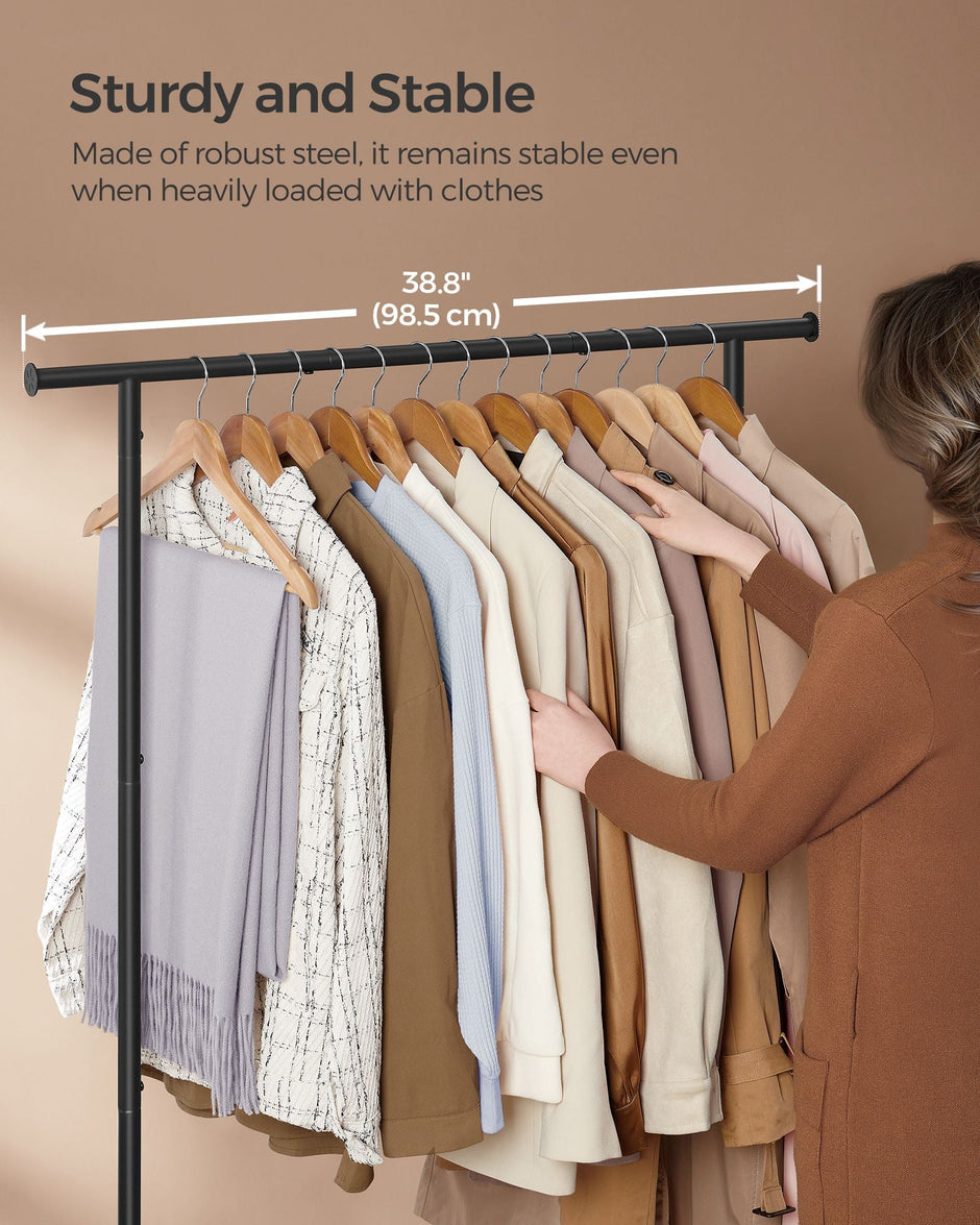 Portable Clothes Rack – Metal – Rustic Brown and Ink Black – with Storage Shelf and Wheels