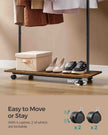 Portable Clothes Rack – Metal – Rustic Brown and Ink Black – with Storage Shelf and Wheels