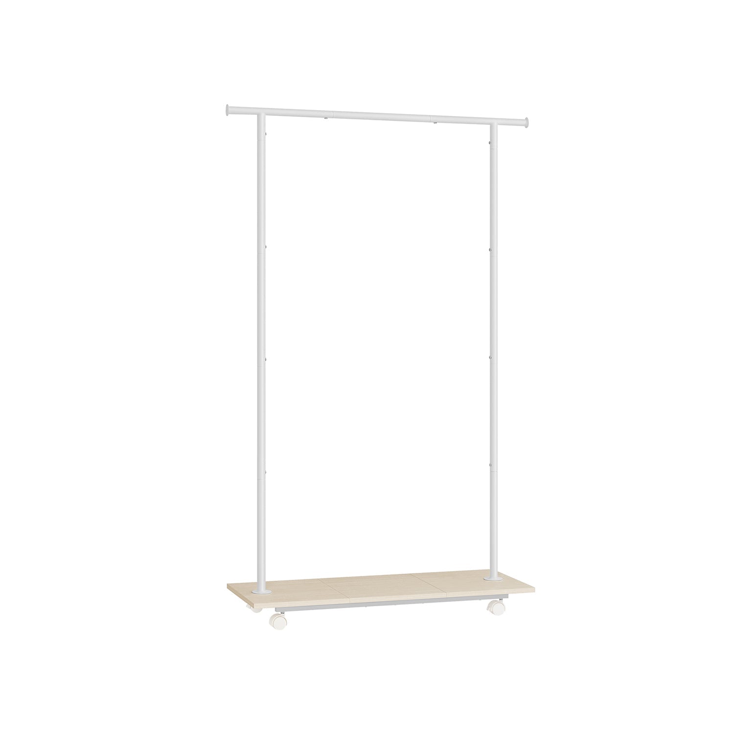 Portable Clothes Rack – Metal – Natural Beige and Cloud White – With Storage Shelf and Wheels