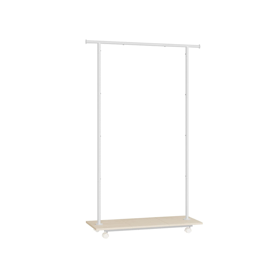 Portable Clothes Rack – Metal – Natural Beige and Cloud White – With Storage Shelf and Wheels