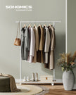 Portable Clothes Rack – Metal – Natural Beige and Cloud White – With Storage Shelf and Wheels