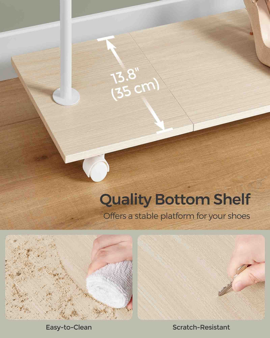 Portable Clothes Rack – Metal – Natural Beige and Cloud White – With Storage Shelf and Wheels