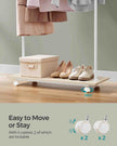 Portable Clothes Rack – Metal – Natural Beige and Cloud White – With Storage Shelf and Wheels