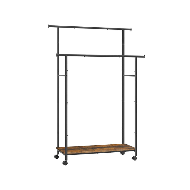 Double-Rod Clothes Rack – Metal – Rustic Brown and Ink Black – Portable with Storage Shelf, Supports up to 100 kg