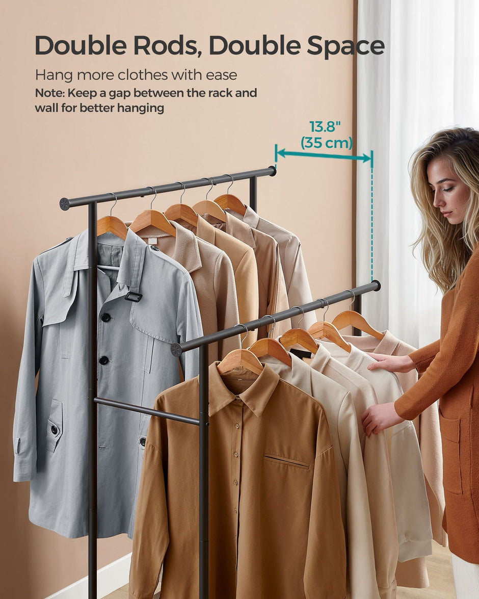 Double-Rod Clothes Rack – Metal – Rustic Brown and Ink Black – Portable with Storage Shelf, Supports up to 100 kg