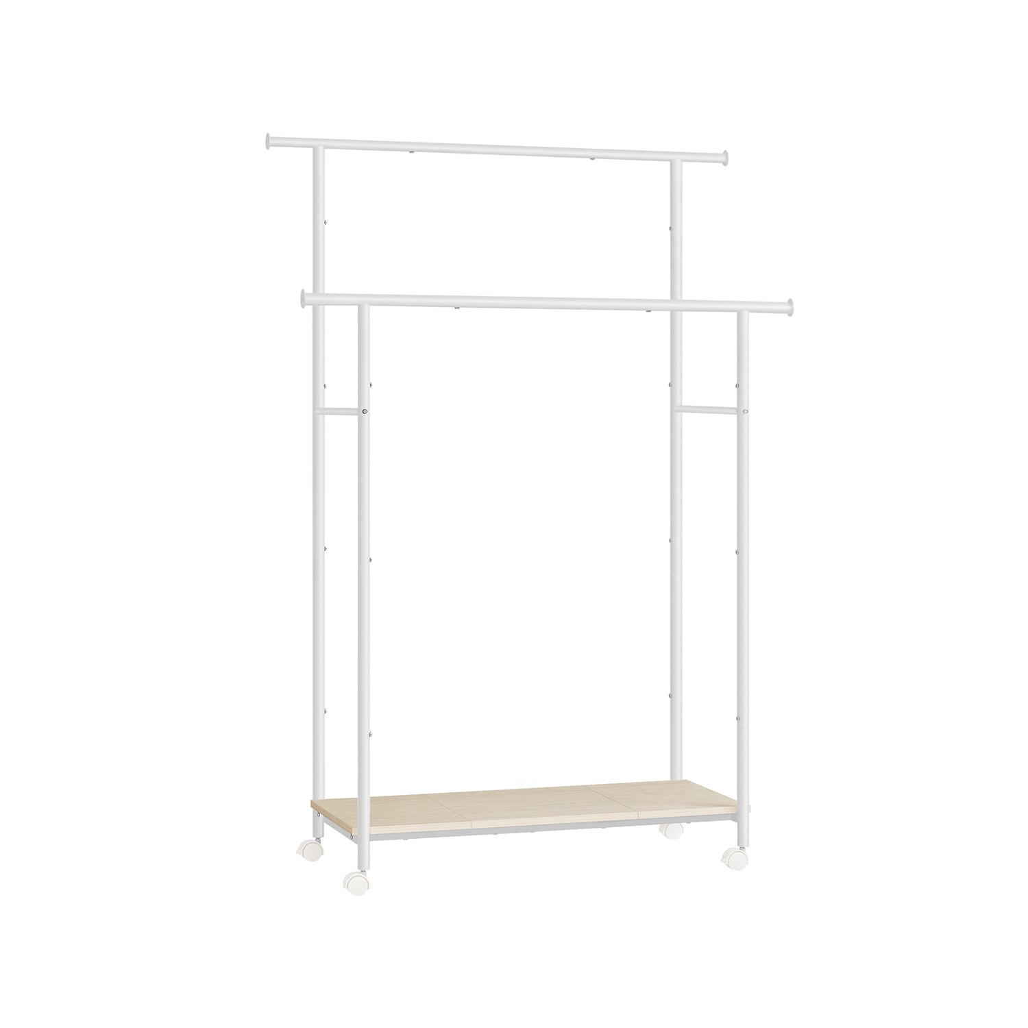 Double-Rod Clothes Rack – Metal – Cloud White and Natural Beige – Portable with Storage Shelf, Supports up to 100 kg