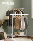 Double-Rod Clothes Rack – Metal – Cloud White and Natural Beige – Portable with Storage Shelf, Supports up to 100 kg