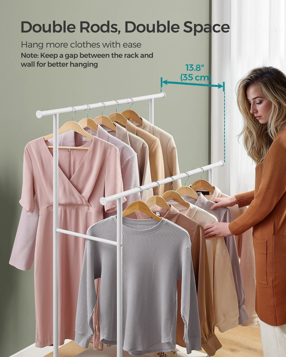 Double-Rod Clothes Rack – Metal – Cloud White and Natural Beige – Portable with Storage Shelf, Supports up to 100 kg