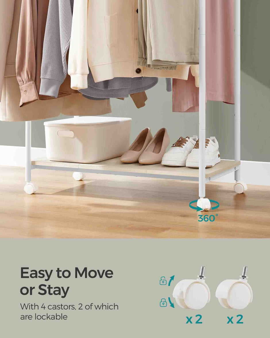 Double-Rod Clothes Rack – Metal – Cloud White and Natural Beige – Portable with Storage Shelf, Supports up to 100 kg