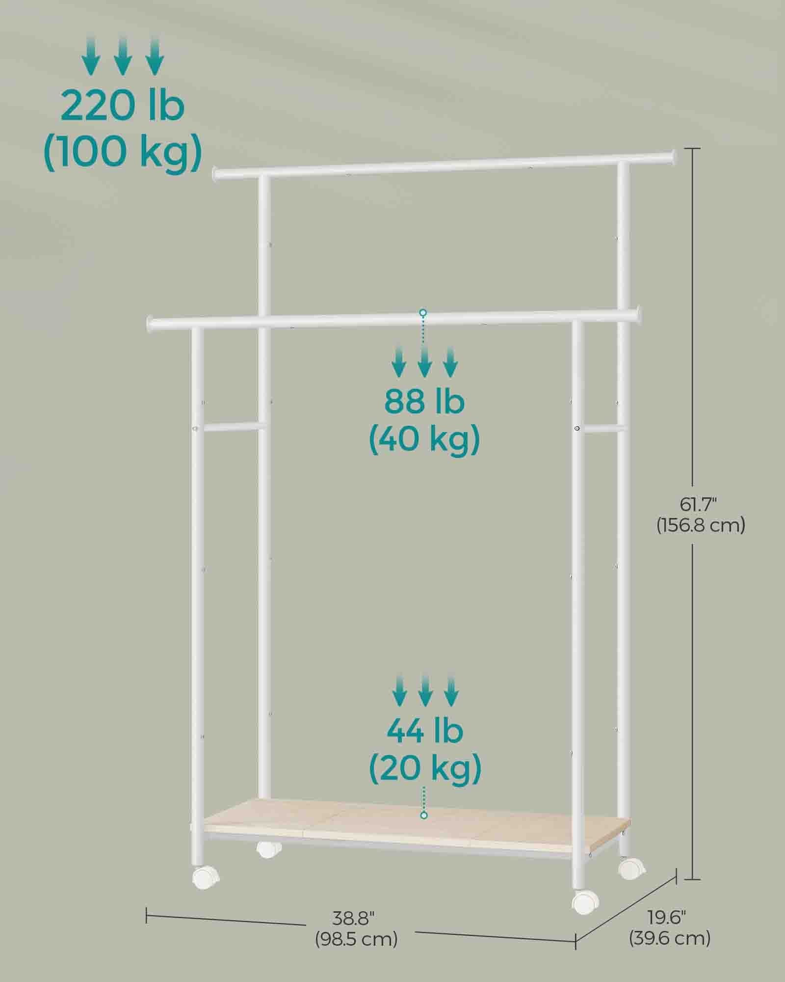 Double-Rod Clothes Rack – Metal – Cloud White and Natural Beige – Portable with Storage Shelf, Supports up to 100 kg