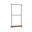Portable Clothes Rack – Metal and Wood – Rustic Brown and Ink Black – Height-Adjustable with Storage Shelf and Wheels