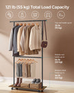 Portable Clothes Rack – Metal and Wood – Rustic Brown and Ink Black – Height-Adjustable with Storage Shelf and Wheels