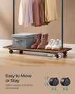 Portable Clothes Rack – Metal and Wood – Rustic Brown and Ink Black – Height-Adjustable with Storage Shelf and Wheels