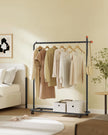 Portable Clothes Rack – Metal – Ink Black – Features 1 Clothes Hanging Rail and Matchstick-Shaped Hooks