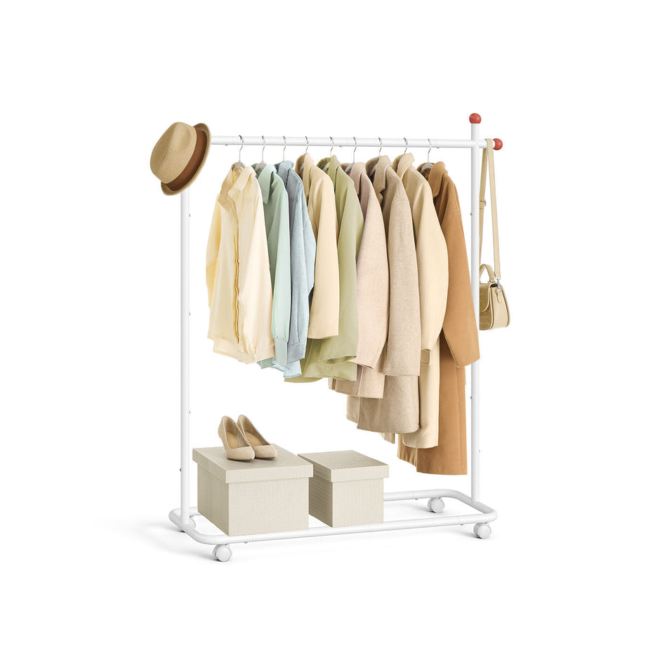 Portable Clothes Rack – Metal – Matte White – Includes Matchstick-Shaped Hooks