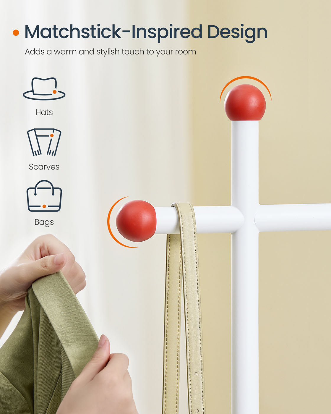 Portable Clothes Rack – Metal – Matte White – Includes Matchstick-Shaped Hooks
