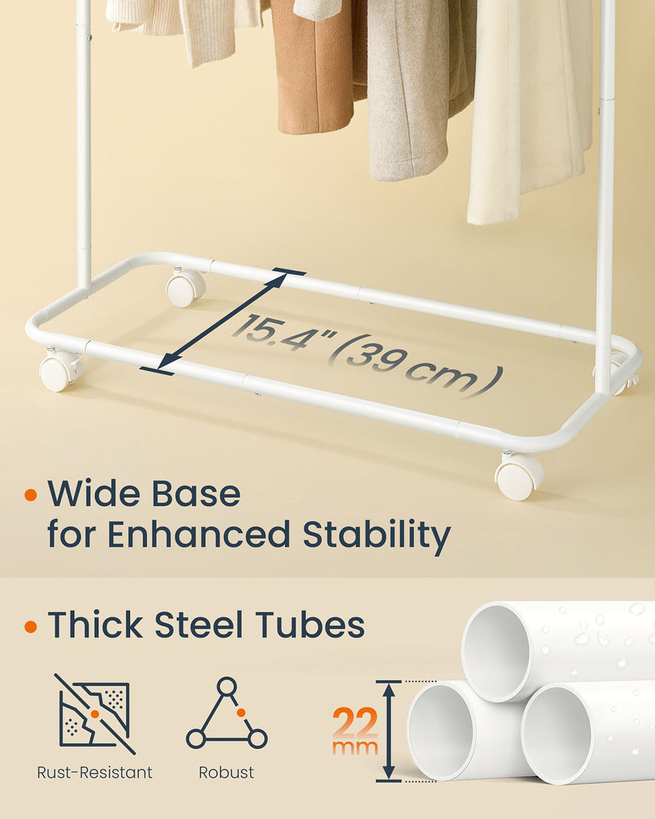 Portable Clothes Rack – Metal – Matte White – Includes Matchstick-Shaped Hooks
