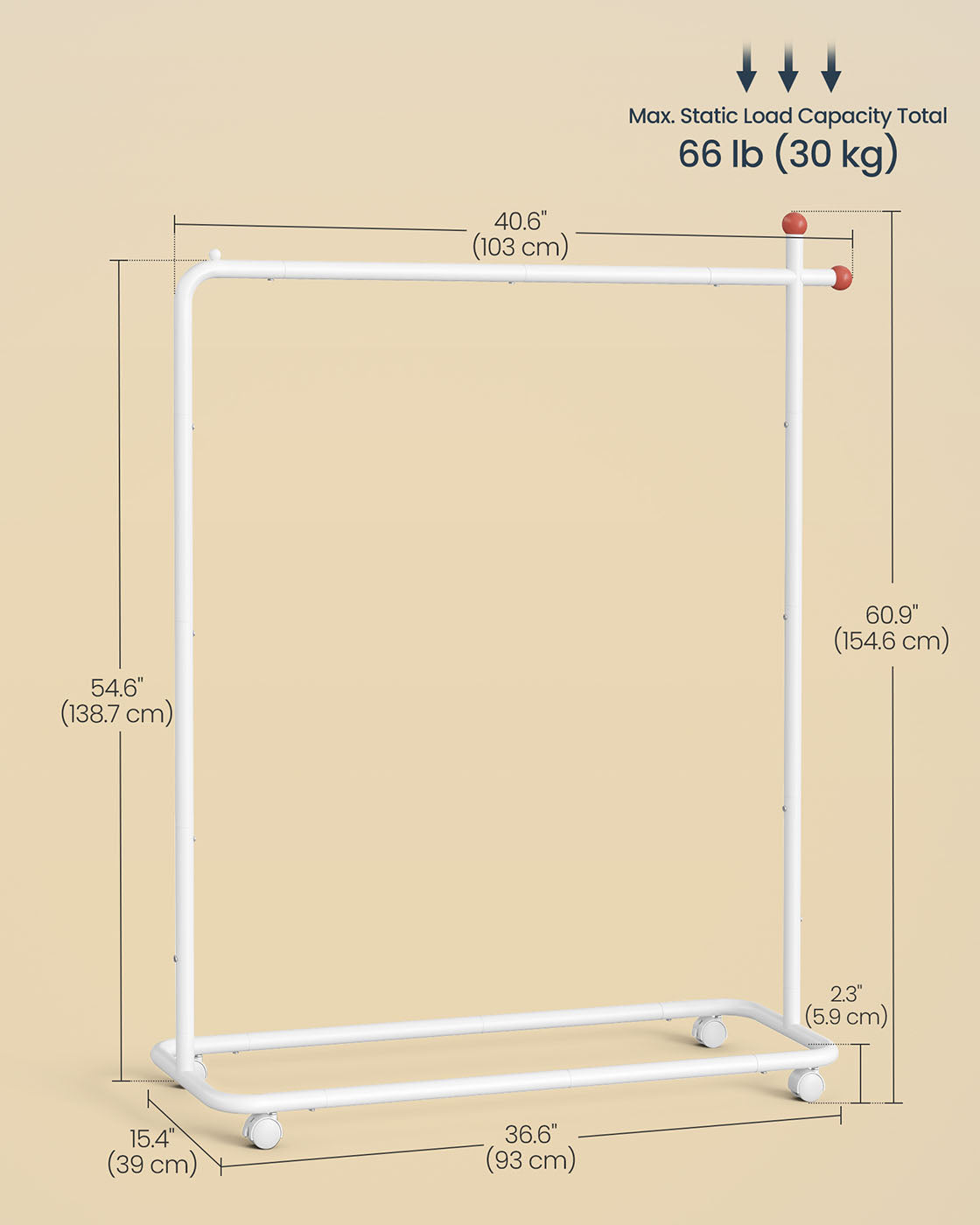 Portable Clothes Rack – Metal – Matte White – Includes Matchstick-Shaped Hooks
