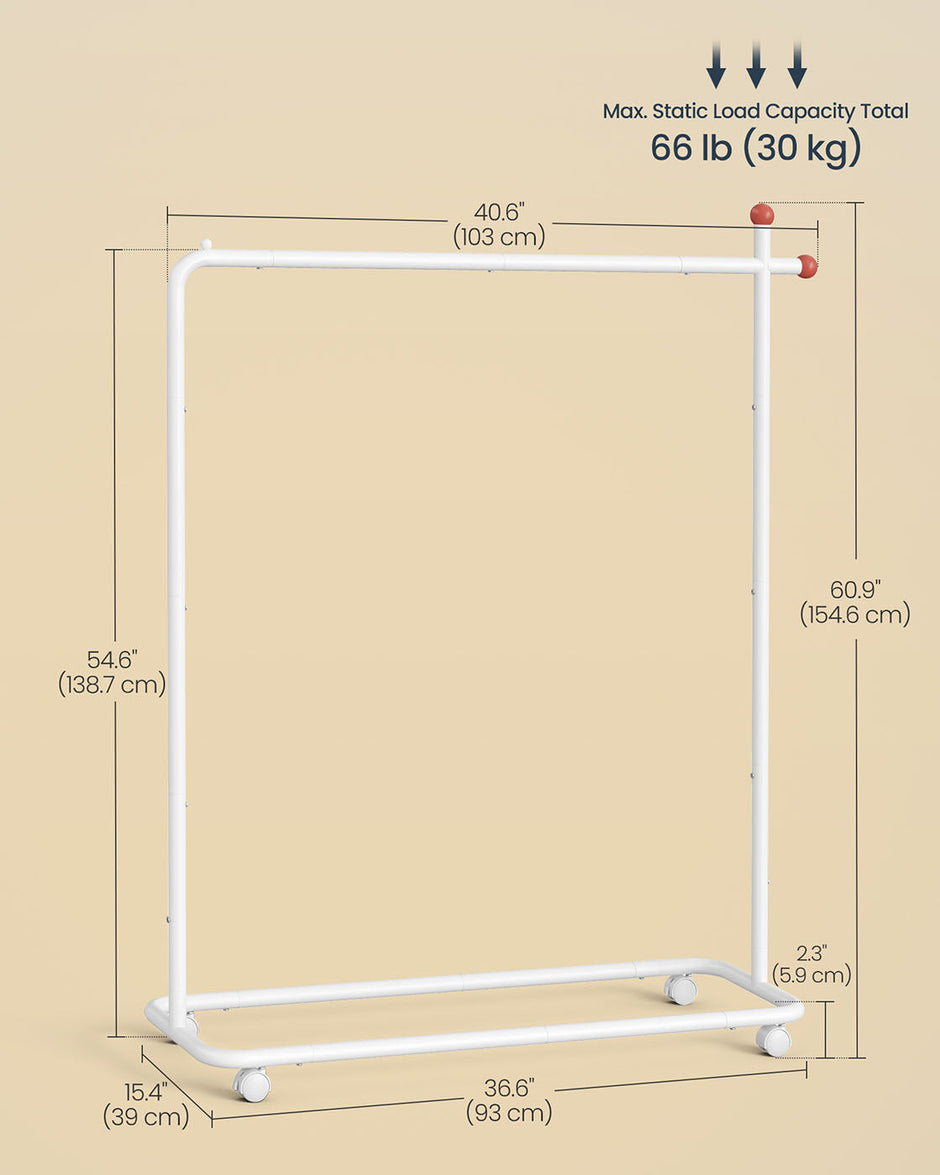 Portable Clothes Rack – Metal – Matte White – Includes Matchstick-Shaped Hooks